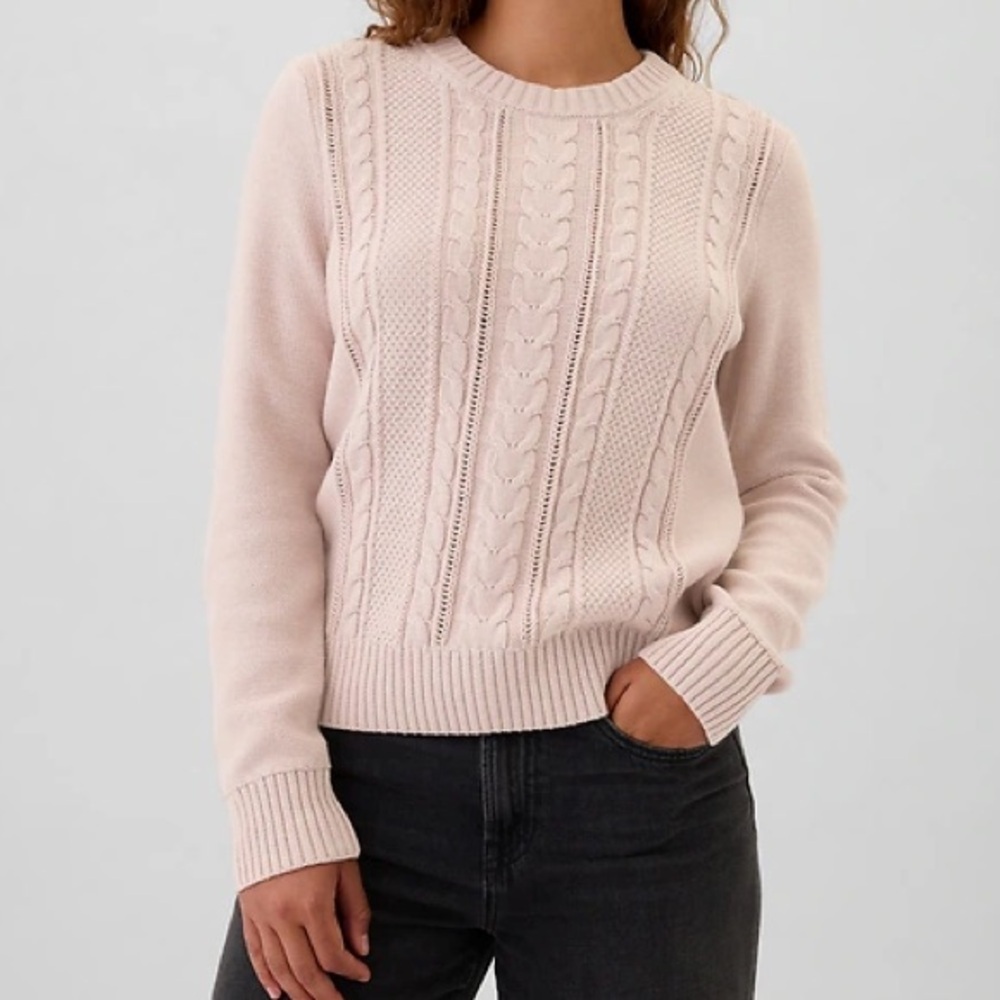 GAP Light Pink Cable Knit Cotton Sweater Mixed Weave Preppy Cozy Cabincore Sz S